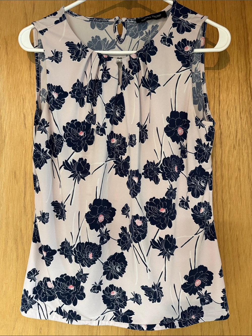Ivanka Trump Floral Sleeveless Blouse in Light Pink and Navy